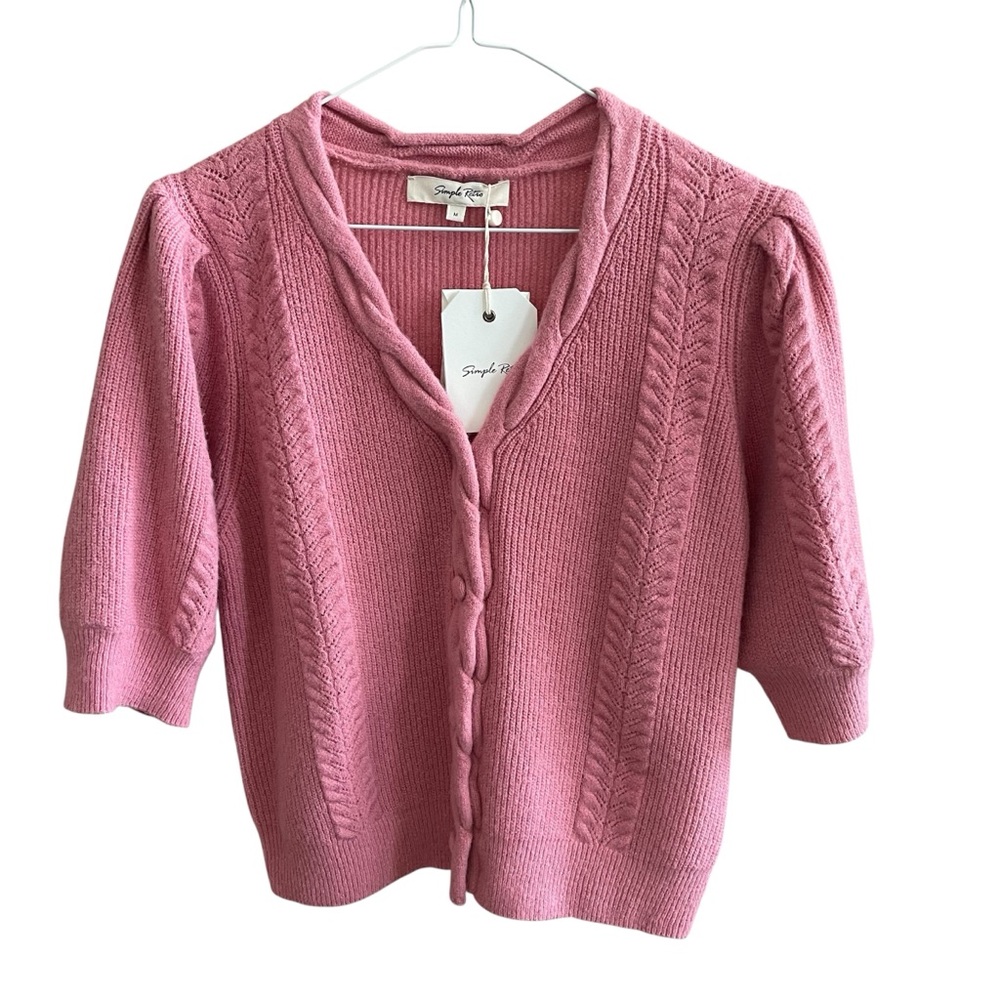 Simple Retro Pink Women's Short Sleeves Cardigan Size M New with Tags